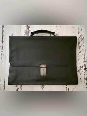 Dunhill Black Leather Briefcase with Silver-Tone Combination Lock